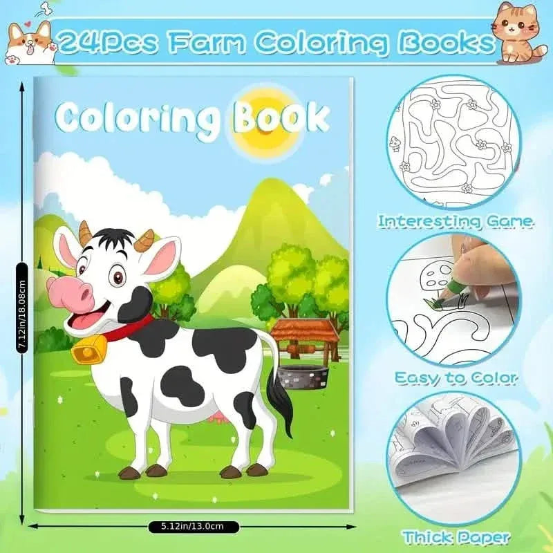 24-Pieces: Mini Coloring Books with 24 Stacking Crayons, Farm Themed - A-1 Thread Vault