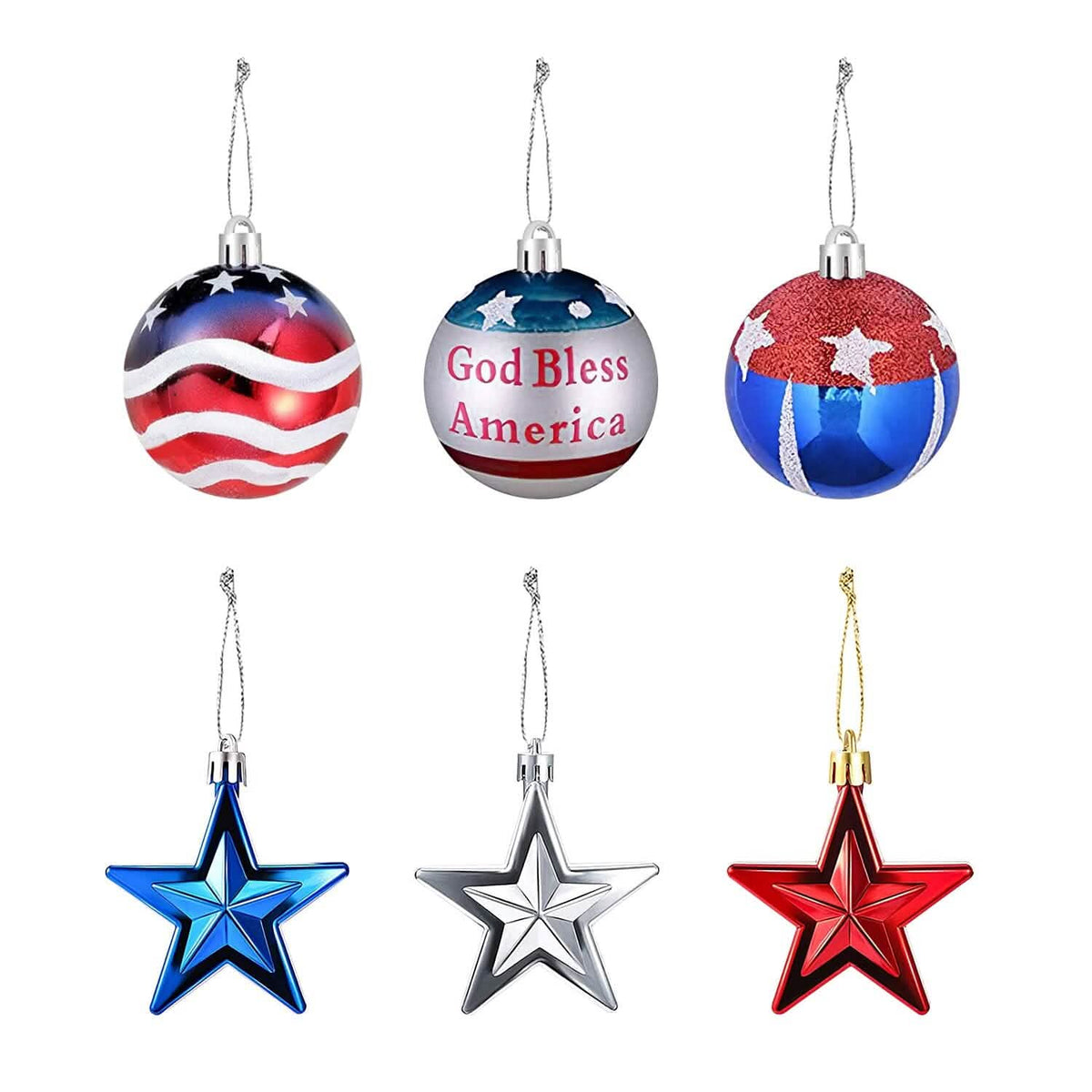 24-Pieces Set: Hanging Ornaments Ball Star Patriotic - A-1 Thread Vault