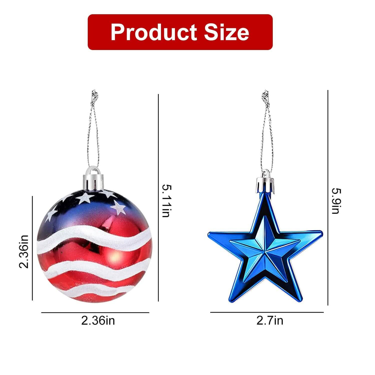 24-Pieces Set: Hanging Ornaments Ball Star Patriotic - A-1 Thread Vault