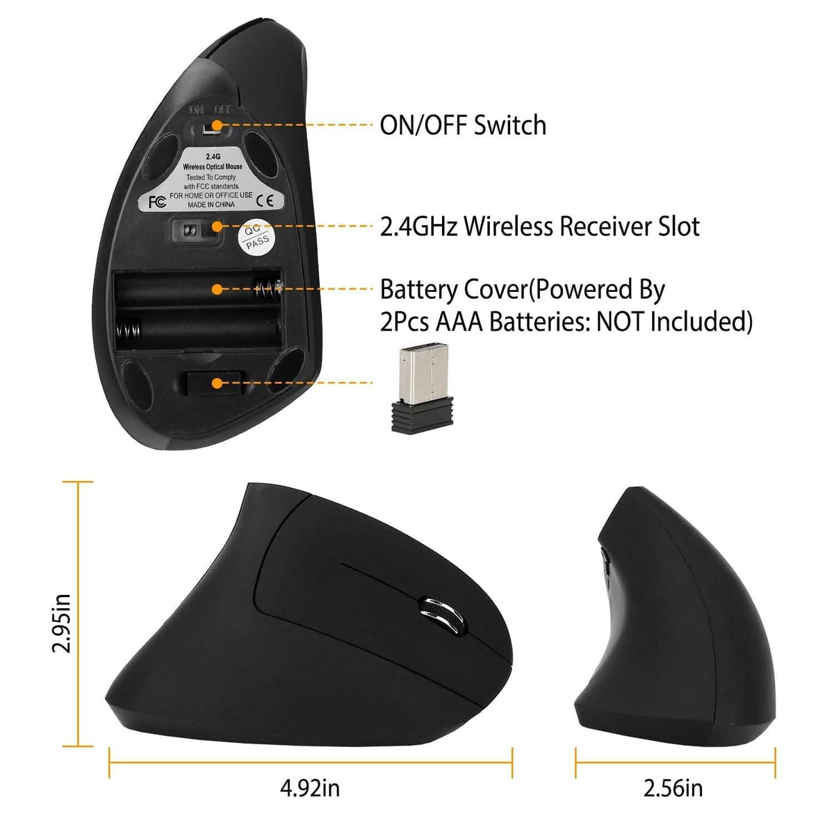 2.4G Wireless Vertical Mouse Ergonomic Optical Mice - A-1 Thread Vault