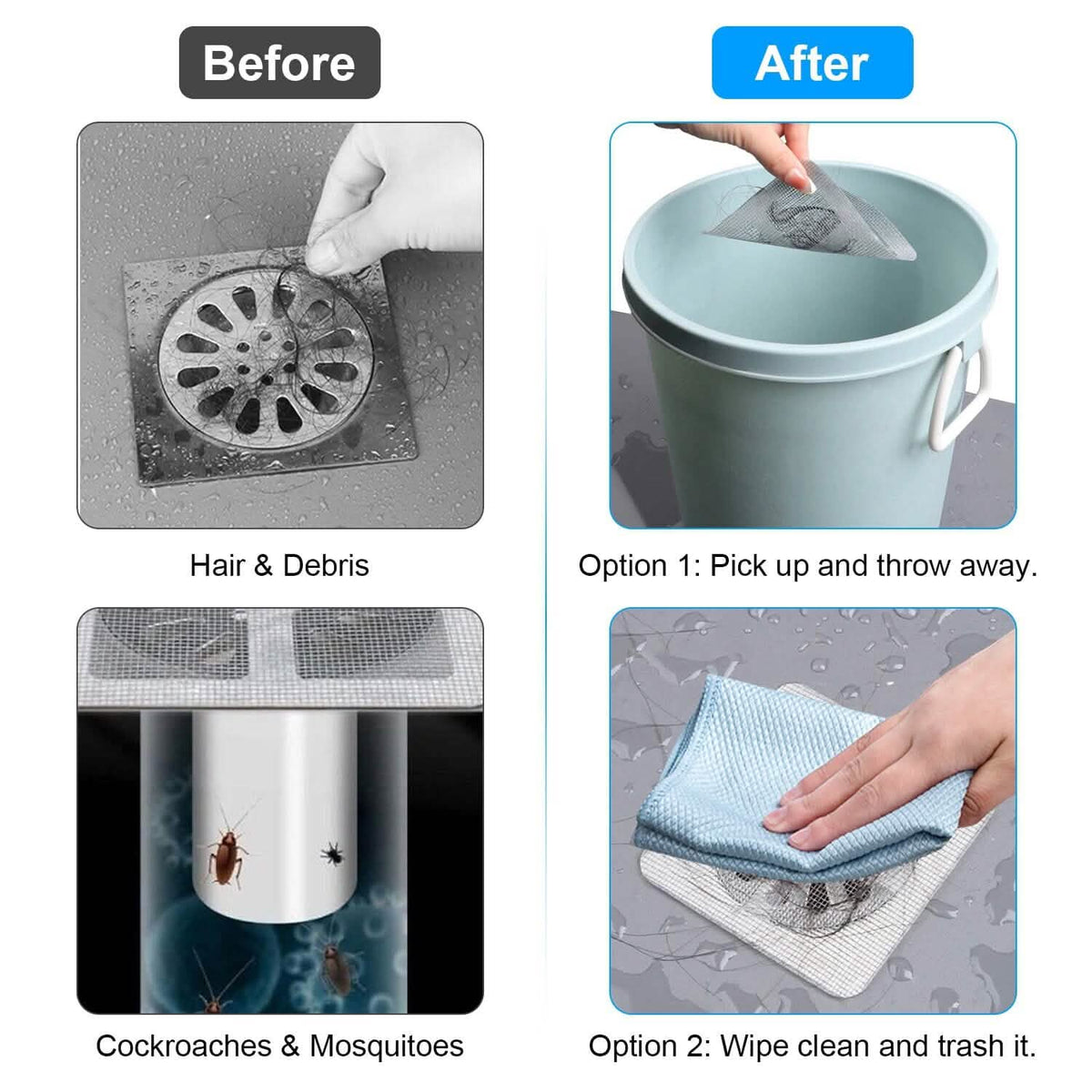 25-Pack: 3.94 x 3.94" Disposable Floor Drain Sticker Hair Catcher - A-1 Thread Vault