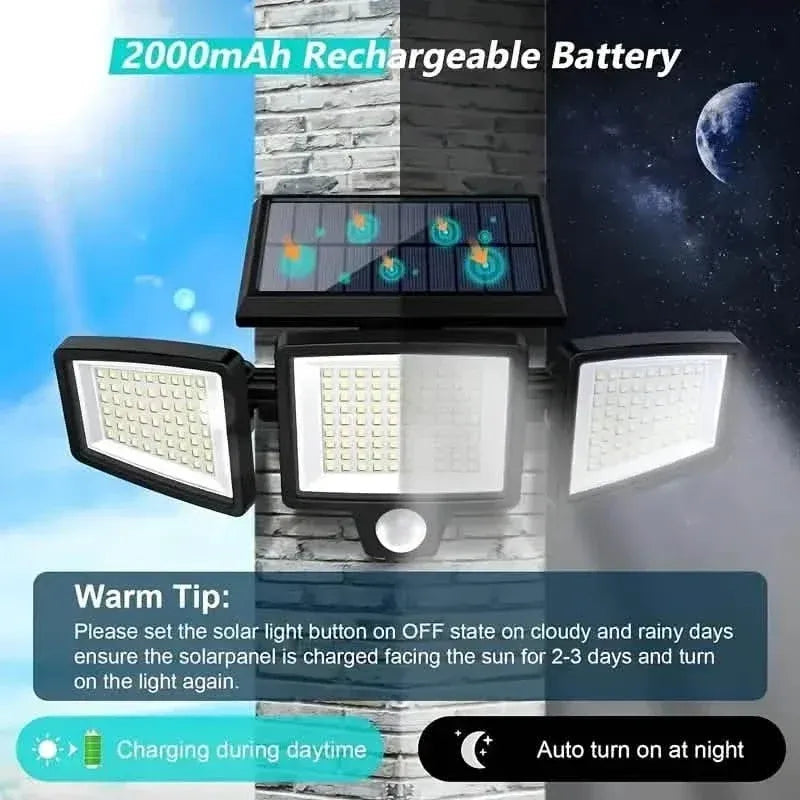 2500 Lumens 210 LED Outdoor Solar Security Light with Remote Control & Motion Sensor - A-1 Thread Vault