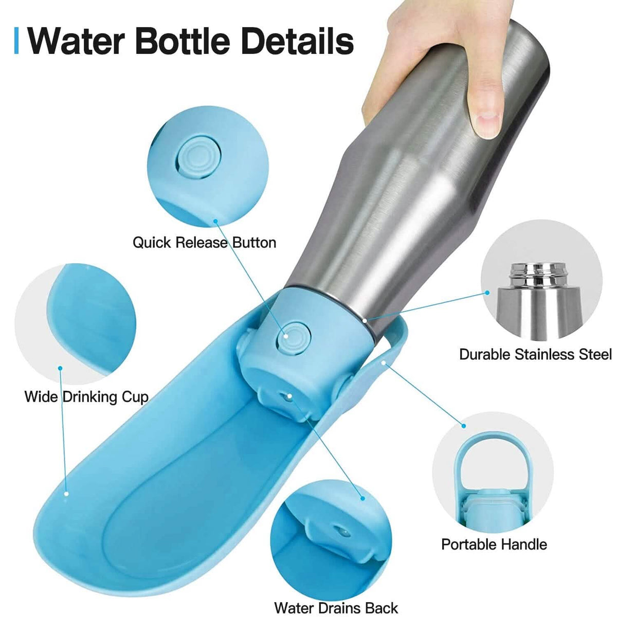 25oz Portable Dog Stainless Steel Water Dispenser Leak Proof Design - A-1 Thread Vault