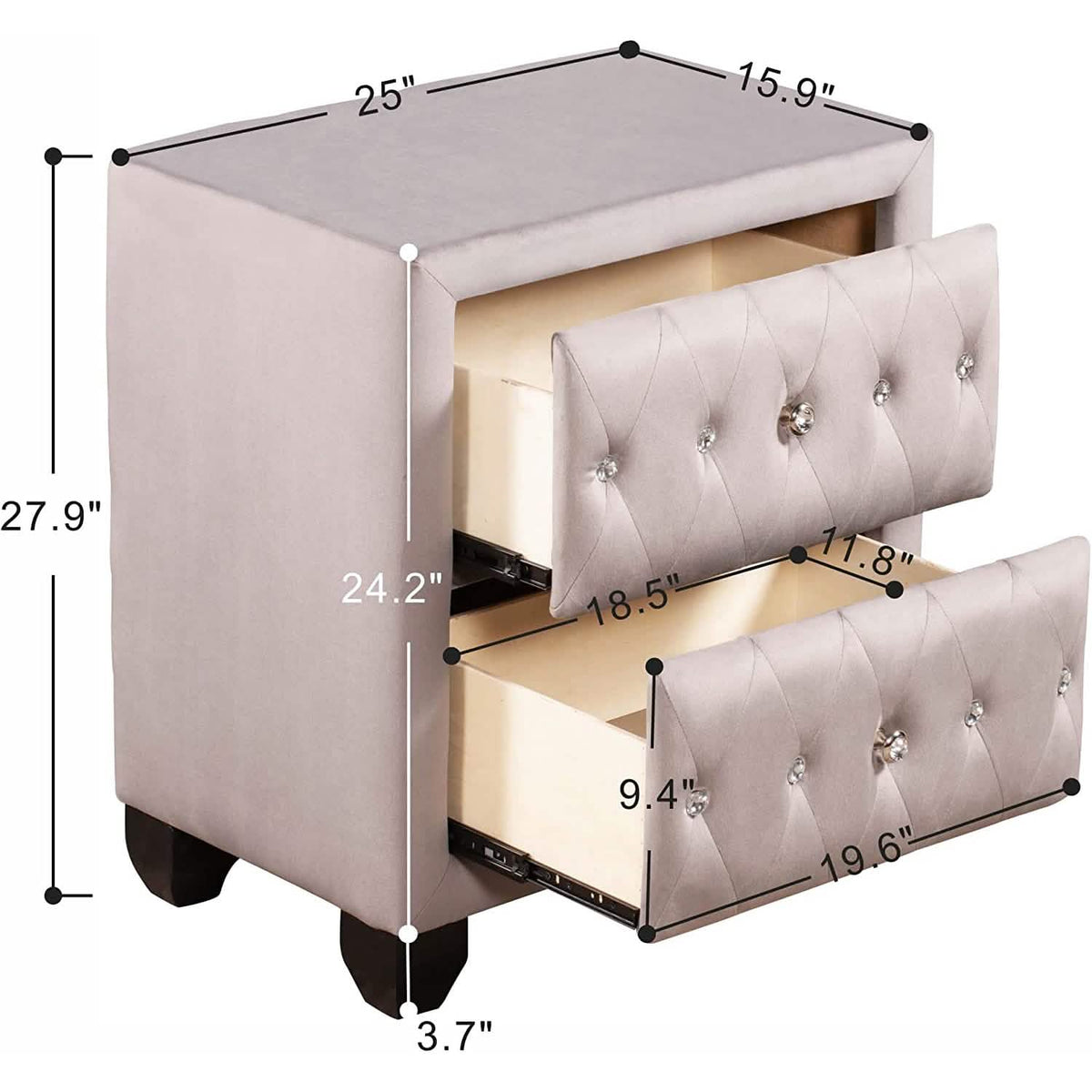 27.9" Tall Bedside Table Blue Upholstered Velvet 2-Drawer Nightstand - A-1 Thread Vault