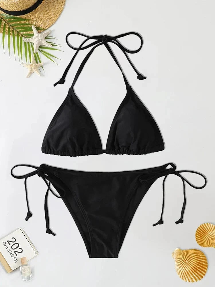 2Pc/Set 2024 Fashion Sexy Swimsuit Women Bikinis Set Triangle Swimwear String Beachwear Thong One Piece Suits Brazilian Biquini - A-1 Thread Vault