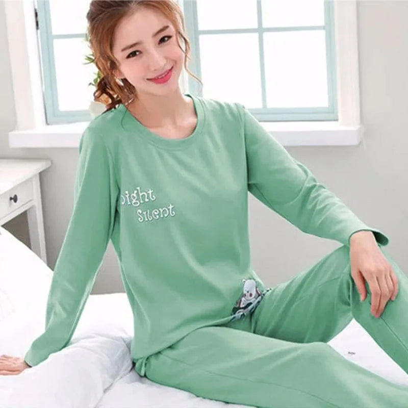 2PCS/Set Women Fashion Long-Sleeved Pajamas Autumn Winter Cartoon Love Bear Cute Soft Loose Casual Omfortable Outside Homewear - A-1 Thread Vault
