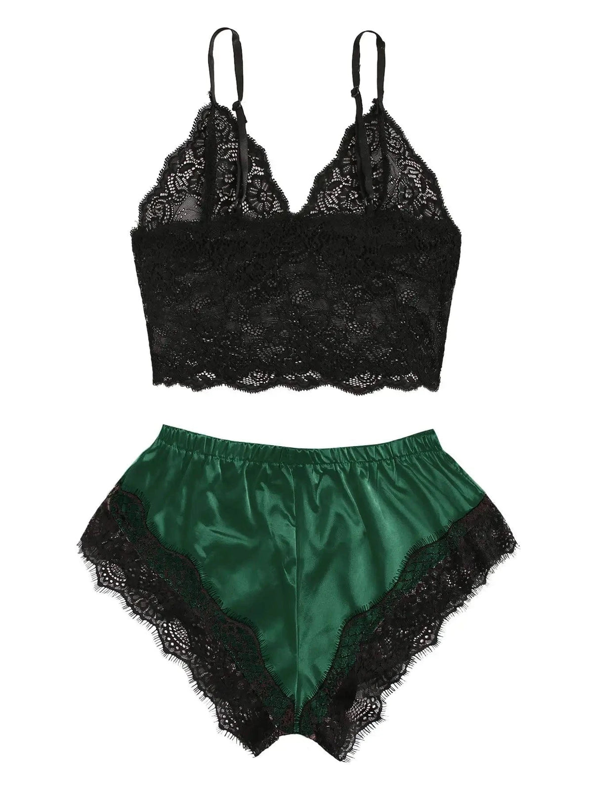 2PCS Women's Satin Pajama Set Lace Cami Top and Shorts Sexy Lingerie Sleepwear Summer Breathable Nightwear Black And Pink - A-1 Thread Vault
