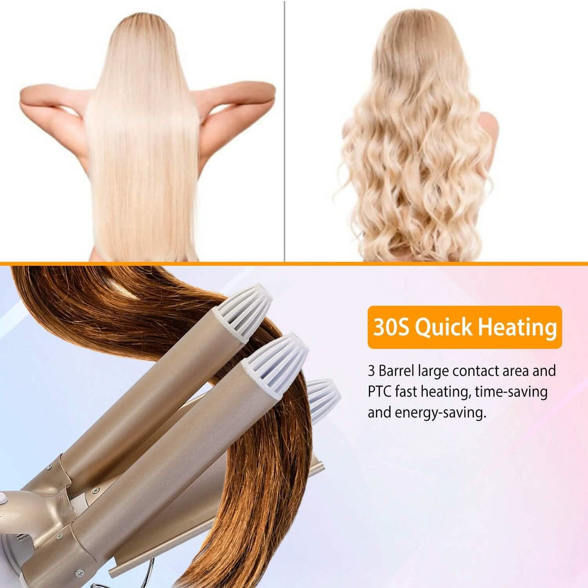 3-Barrel Curling Iron Wand Electric Hair Curler 1" Triple Hair Waver - A-1 Thread Vault