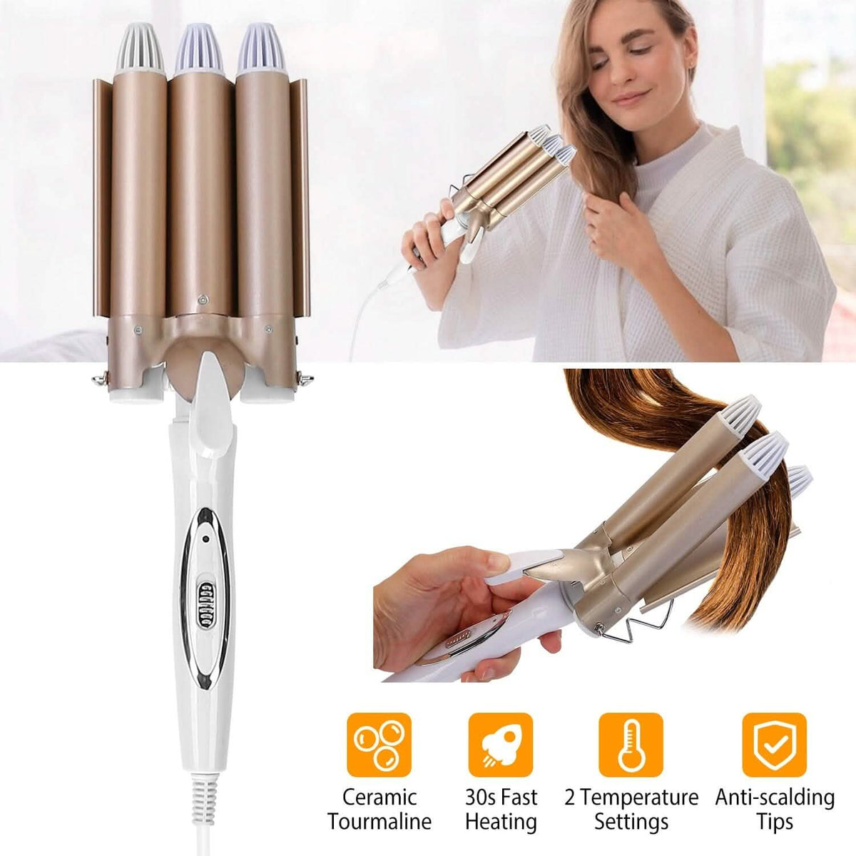 3-Barrel Curling Iron Wand Electric Hair Curler 1" Triple Hair Waver - A-1 Thread Vault