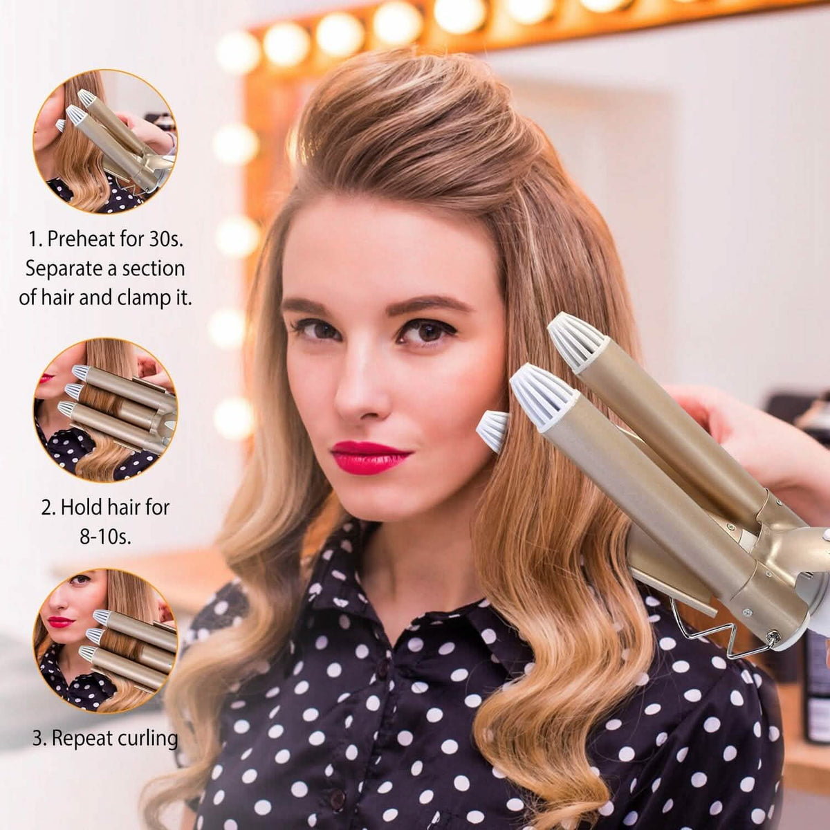 3-Barrel Curling Iron Wand Electric Hair Curler 1" Triple Hair Waver - A-1 Thread Vault