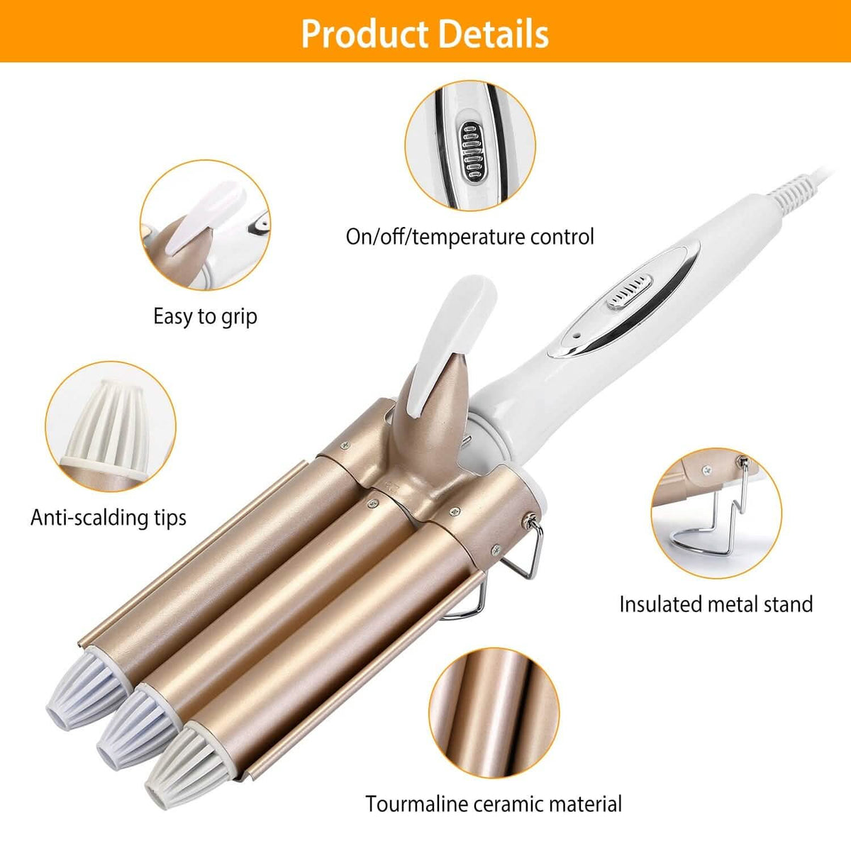 3-Barrel Curling Iron Wand Electric Hair Curler 1" Triple Hair Waver - A-1 Thread Vault