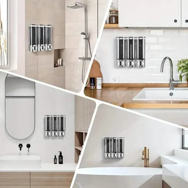 3-Chamber Shower Dispenser - Wall Mounted, No Leakage, No Drill - A-1 Thread Vault