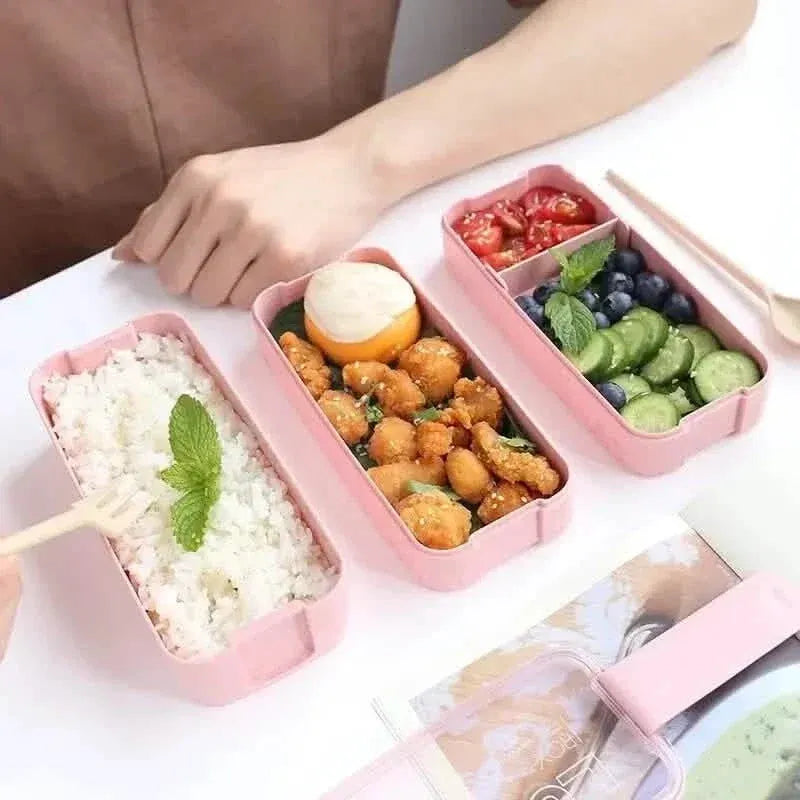 3-Layer Stackable Bento Box Japanese Lunch Box Kit with Spoon & Fork - A-1 Thread Vault