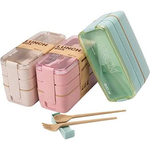 3-Layer Stackable Bento Box Japanese Lunch Box Kit with Spoon & Fork - A-1 Thread Vault