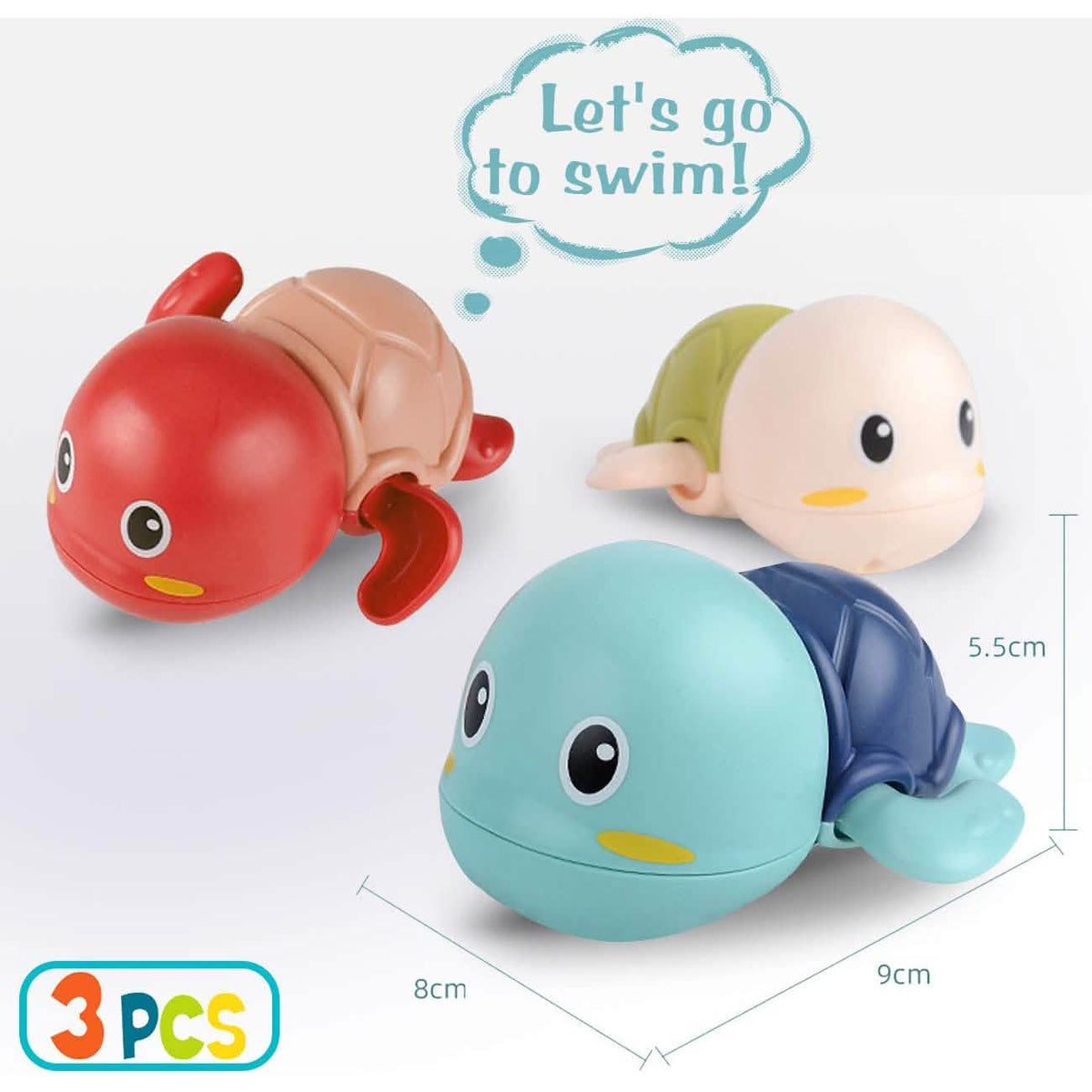 3-Pack: Cute Swimming Turtle Bath Toys - A-1 Thread Vault