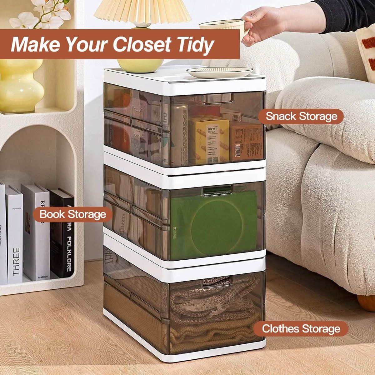 3-Pack: Foldable Storage Bin with Lid Stackable Plastic Closet Organizer - A-1 Thread Vault