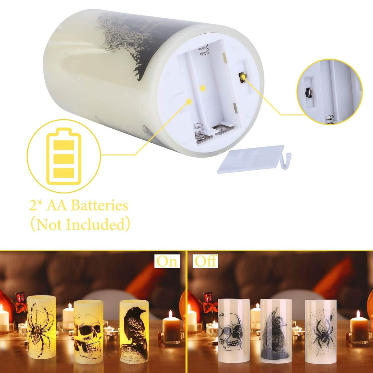 3-Pack: Halloween Battery Operated Flameless Candle Lamp with Timer Setting - A-1 Thread Vault
