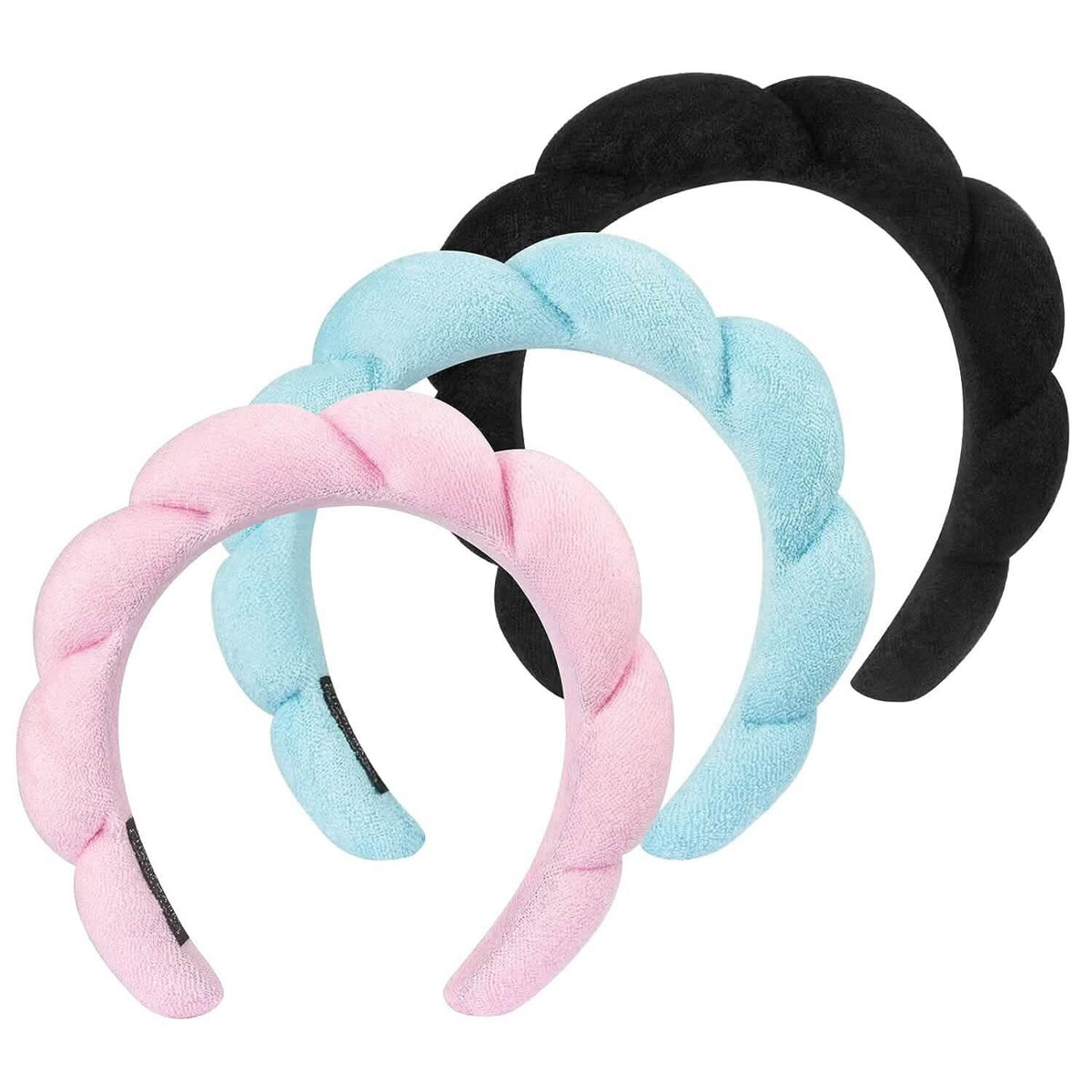 3-Pack: Puffy Terry Towel Cloth Fabric Sponge Face Wash Head Band - A-1 Thread Vault