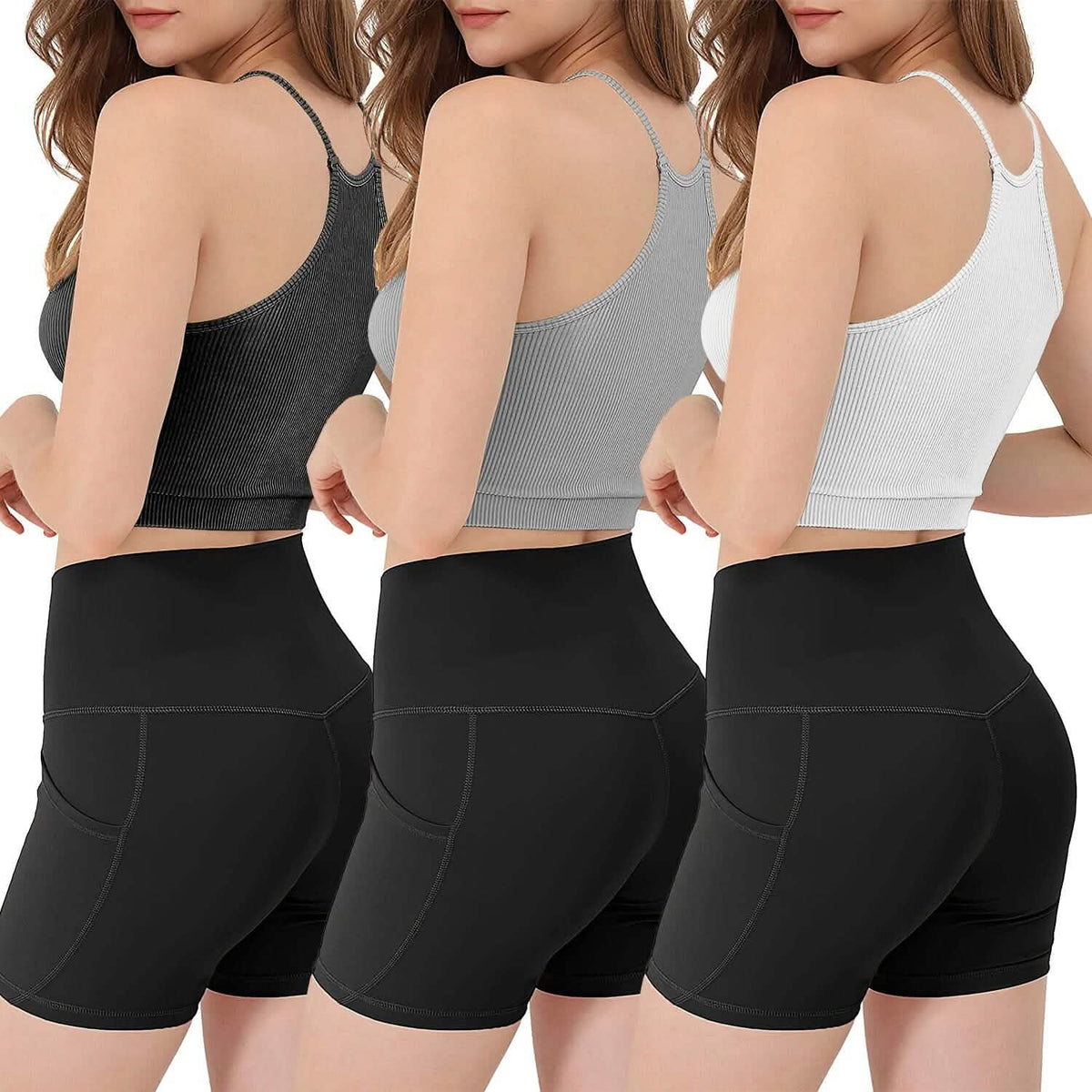 3-Pack: Women Crop Basic Tank Top Ribbed Knit Sleeveless - A-1 Thread Vault