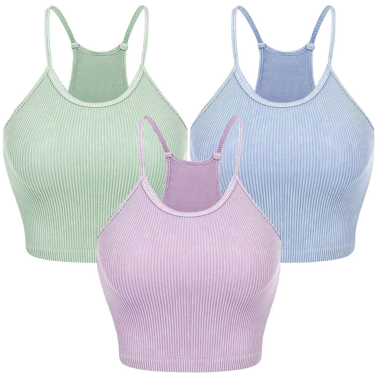 3-Pack: Women Crop Basic Tank Top Ribbed Knit Sleeveless - A-1 Thread Vault
