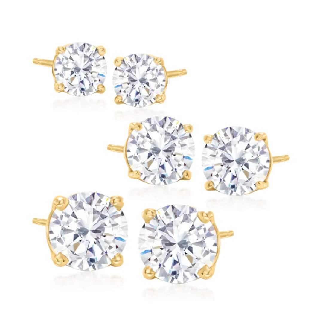 3-Pair Set: Sterling Silver Crystal Stud Earrings - A-1 Thread Vault