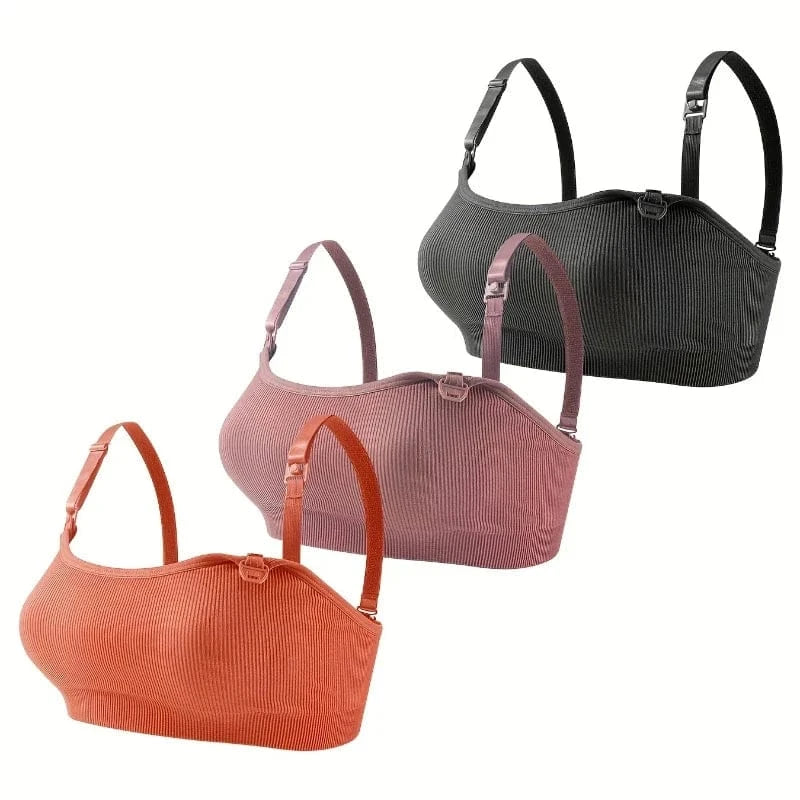 3 PCS Set Breathable Front Open Nursing Bra Maternity Underwear Pregnancy Bra Full Cup Wireless Comfortable Breastfeeding Bra - A-1 Thread Vault