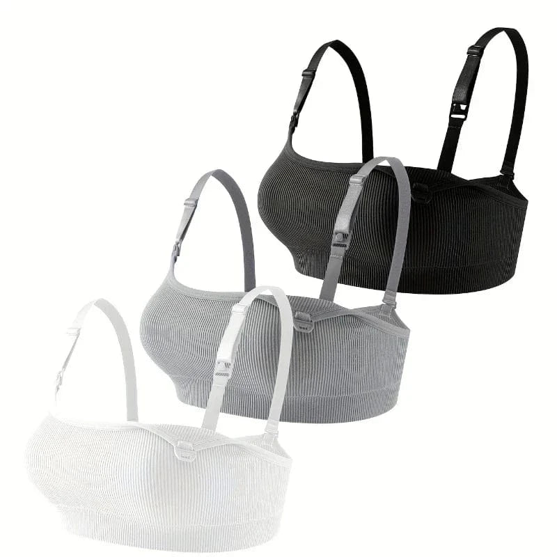 3 PCS Set Breathable Front Open Nursing Bra Maternity Underwear Pregnancy Bra Full Cup Wireless Comfortable Breastfeeding Bra - A-1 Thread Vault