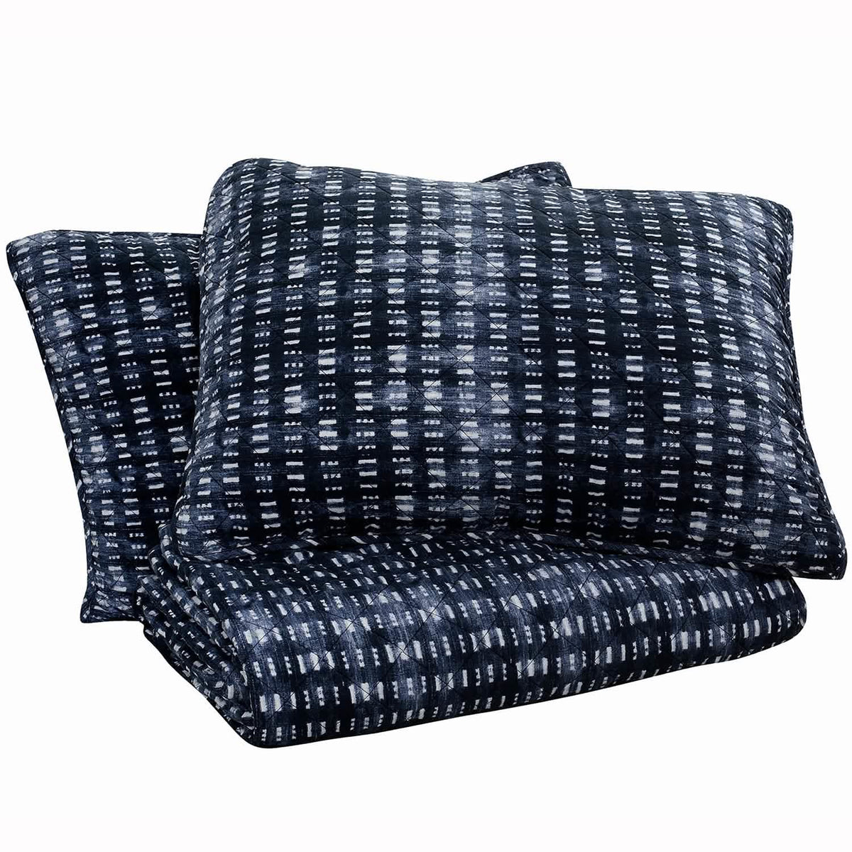 3-Piece: Global Indigo Mudcloth Cotton Quilt Set - A-1 Thread Vault