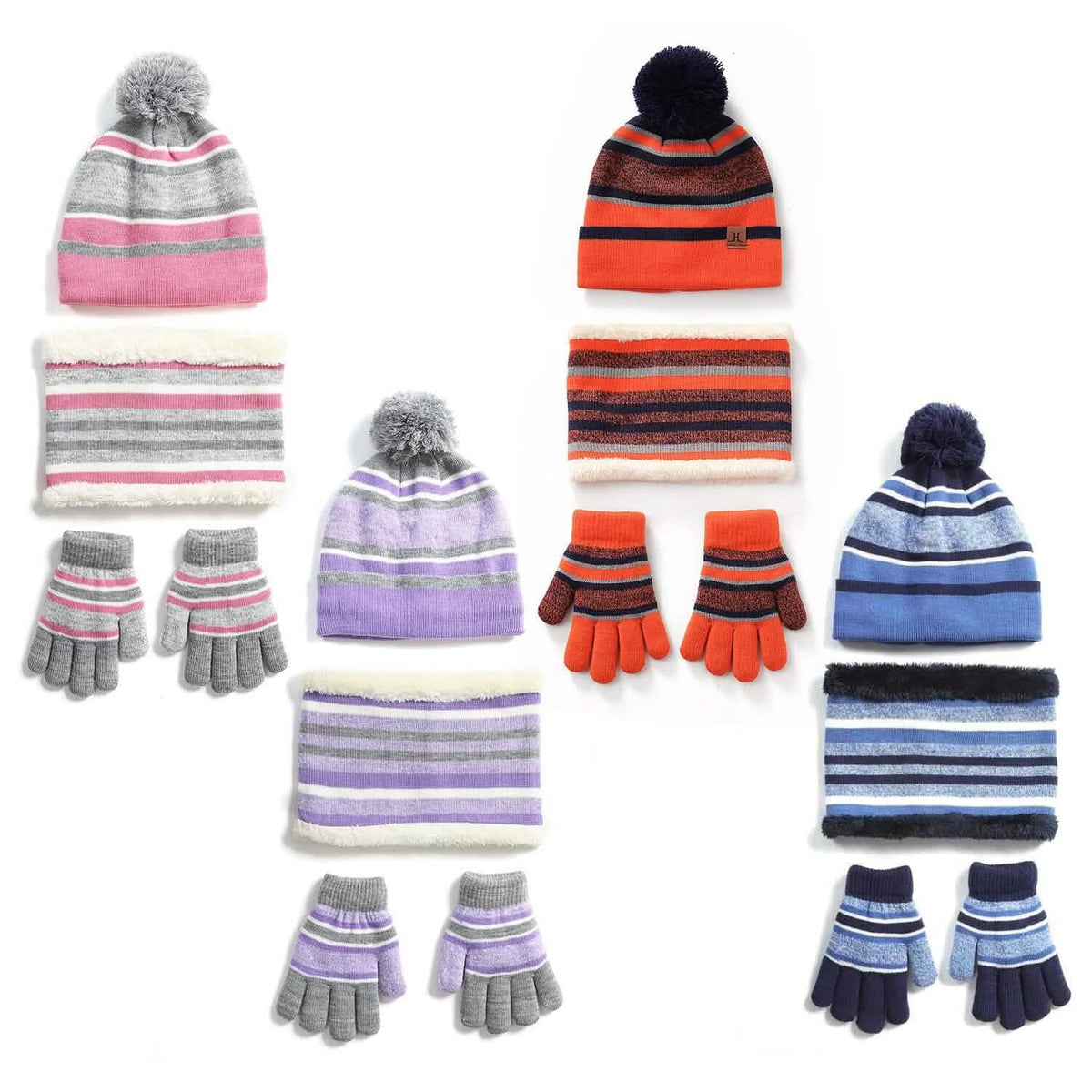 3-Piece Set: Winter Kids Knitted Warm Beanie Hat and Glove for 4-7 Years Old - A-1 Thread Vault