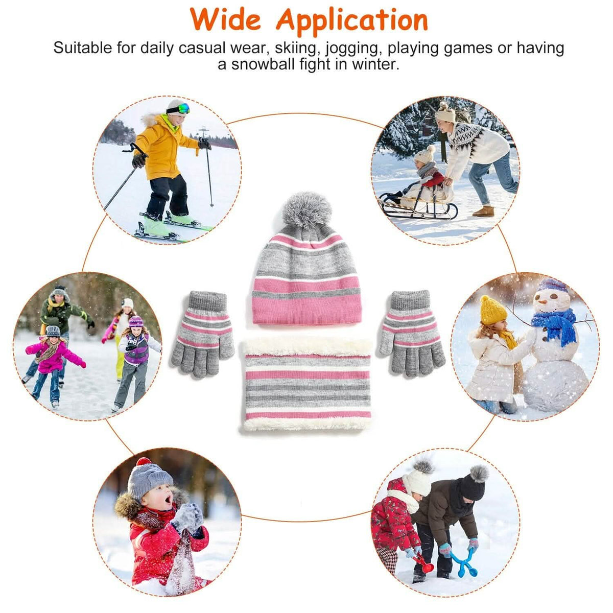3-Piece Set: Winter Kids Knitted Warm Beanie Hat and Glove for 4-7 Years Old - A-1 Thread Vault
