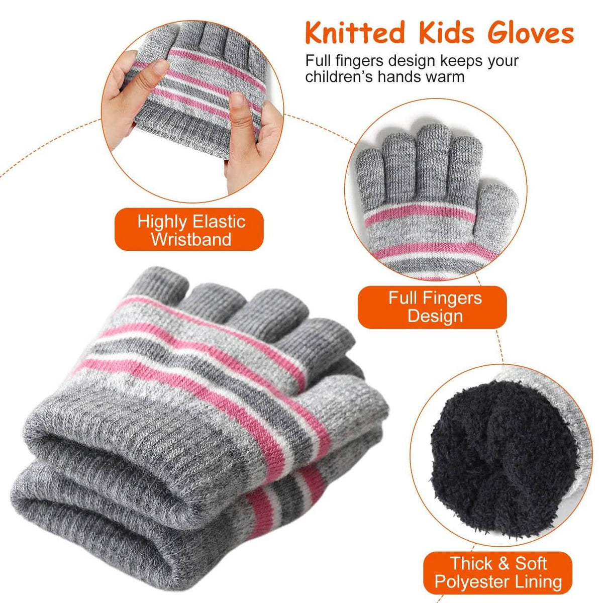 3-Piece Set: Winter Kids Knitted Warm Beanie Hat and Glove for 4-7 Years Old - A-1 Thread Vault