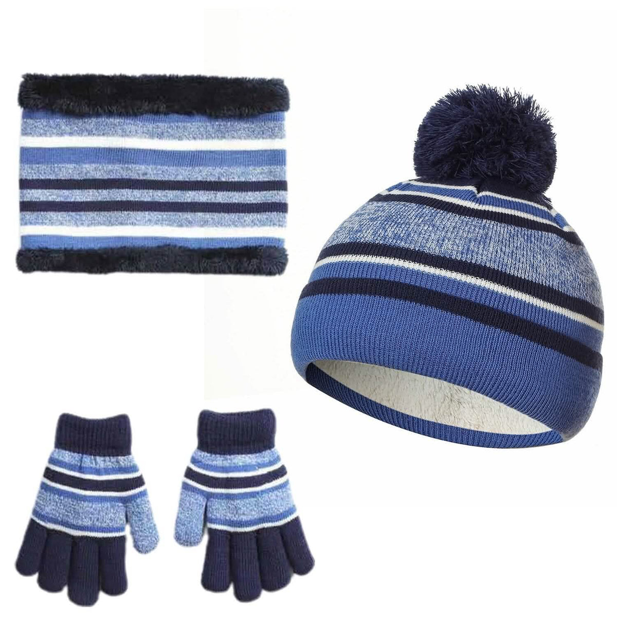 3-Piece Set: Winter Kids Knitted Warm Beanie Hat and Glove for 4-7 Years Old - A-1 Thread Vault
