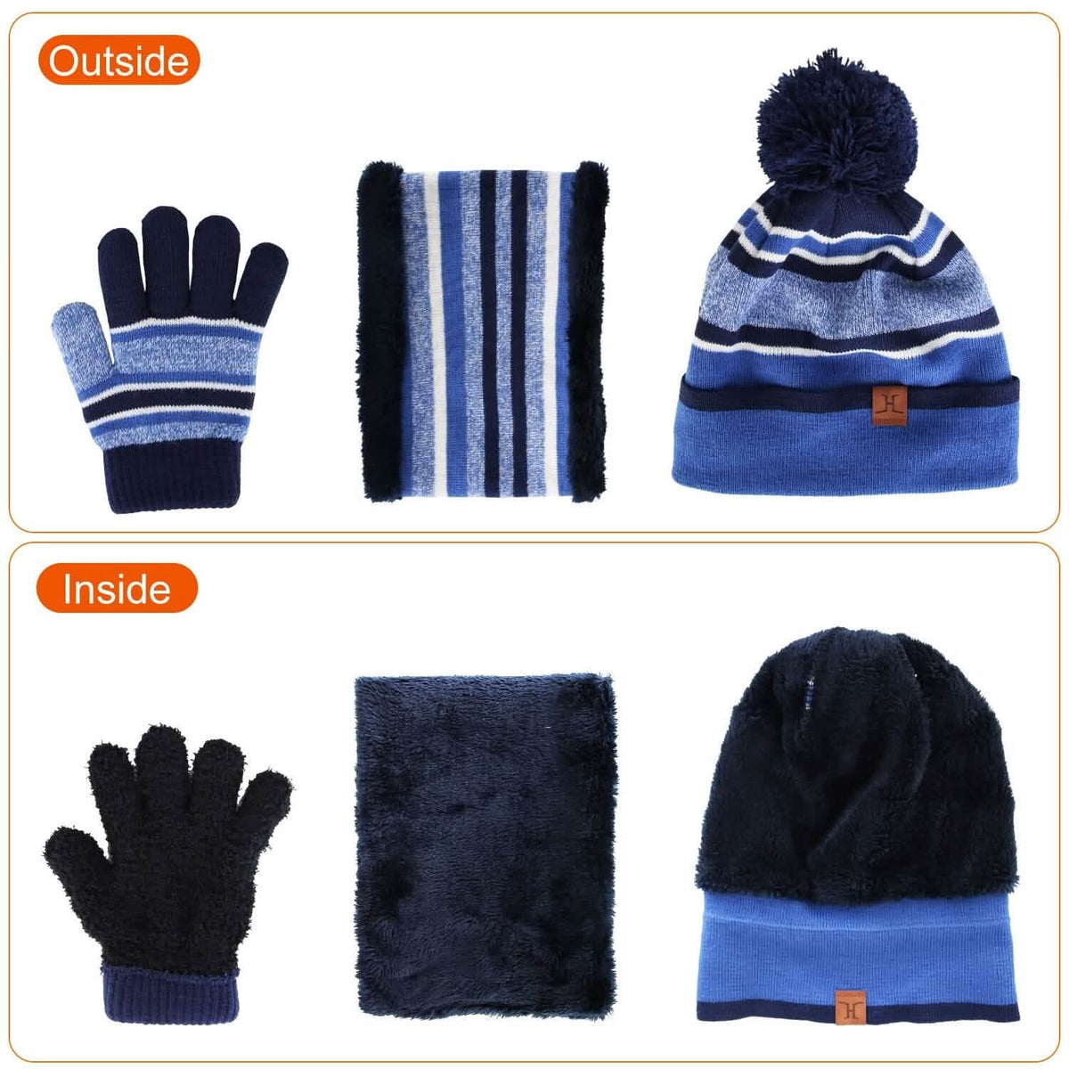 3-Piece Set: Winter Kids Knitted Warm Beanie Hat and Glove for 4-7 Years Old - A-1 Thread Vault