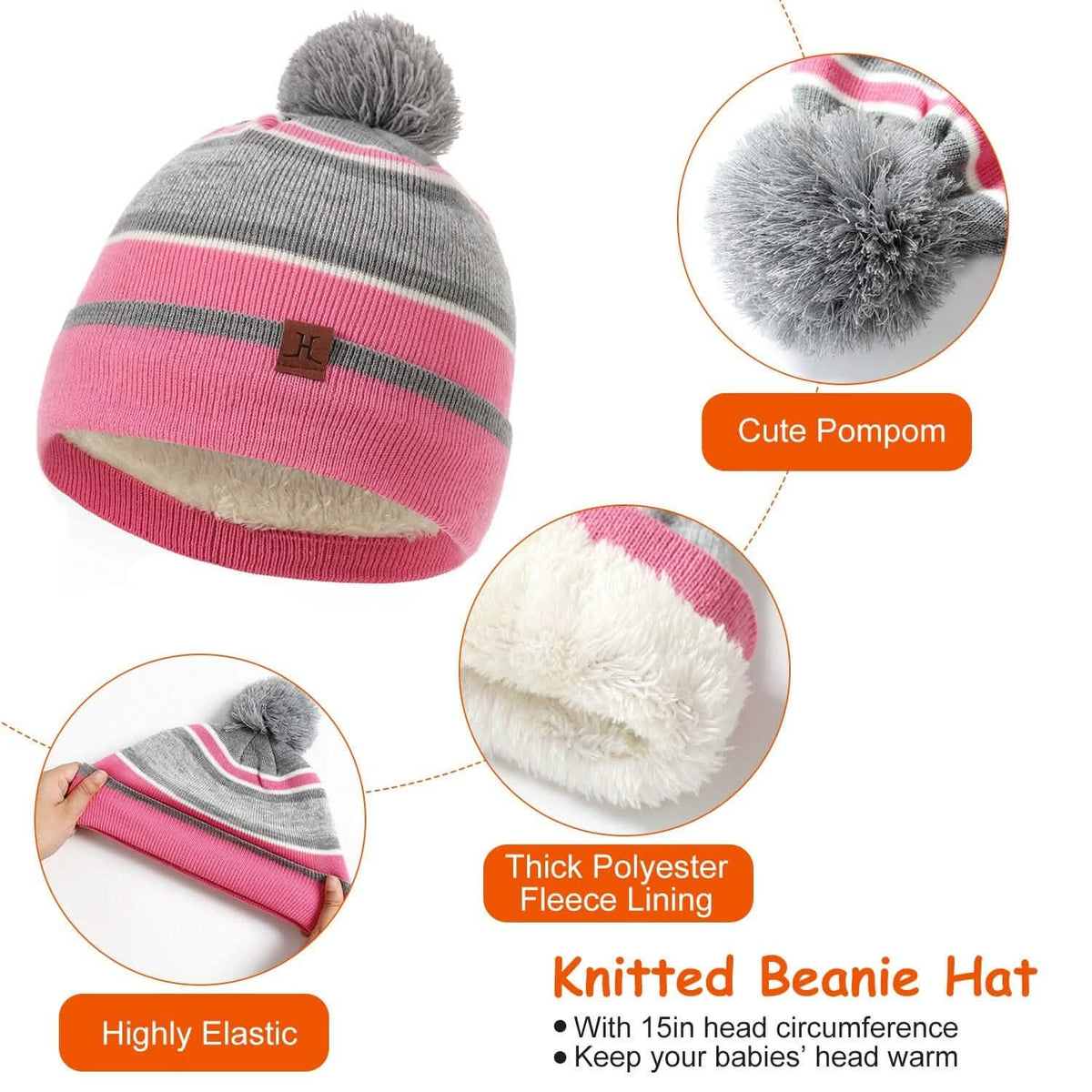 3-Piece Set: Winter Kids Knitted Warm Beanie Hat and Glove for 4-7 Years Old - A-1 Thread Vault