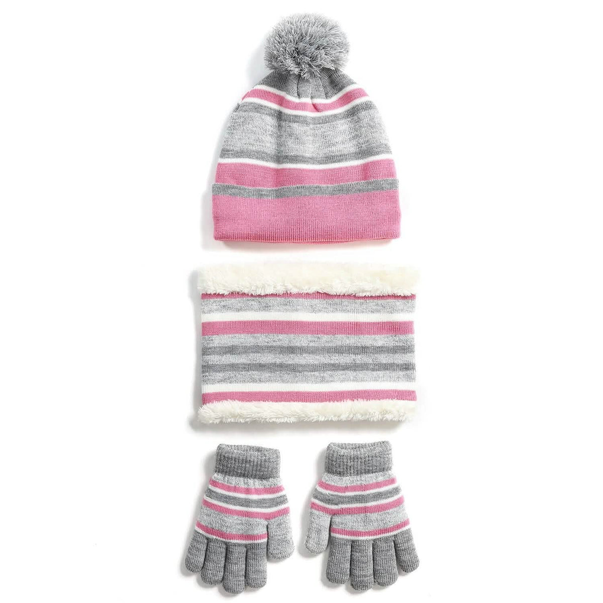 3-Piece Set: Winter Kids Knitted Warm Beanie Hat and Glove for 4-7 Years Old - A-1 Thread Vault