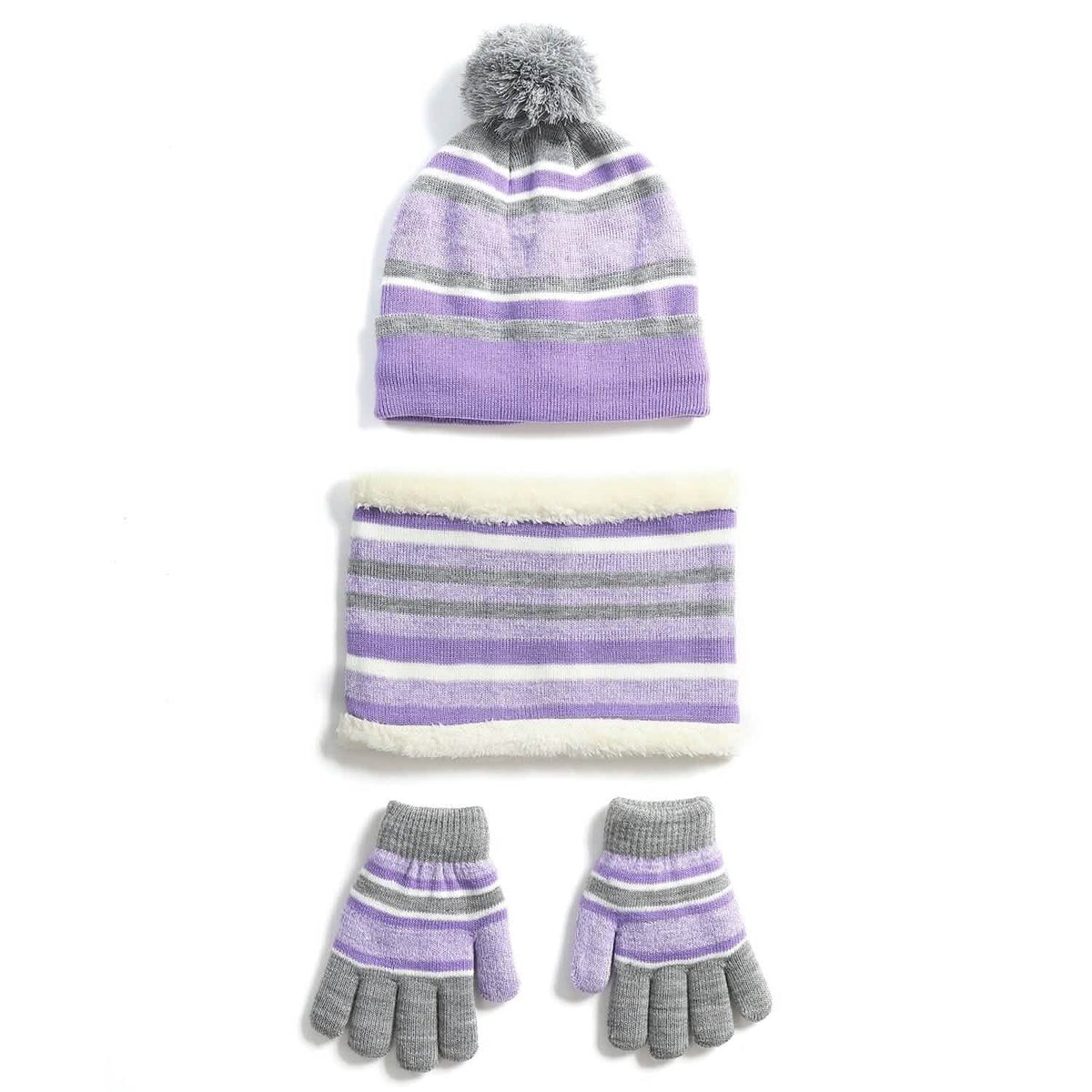 3-Piece Set: Winter Kids Knitted Warm Beanie Hat and Glove for 4-7 Years Old - A-1 Thread Vault