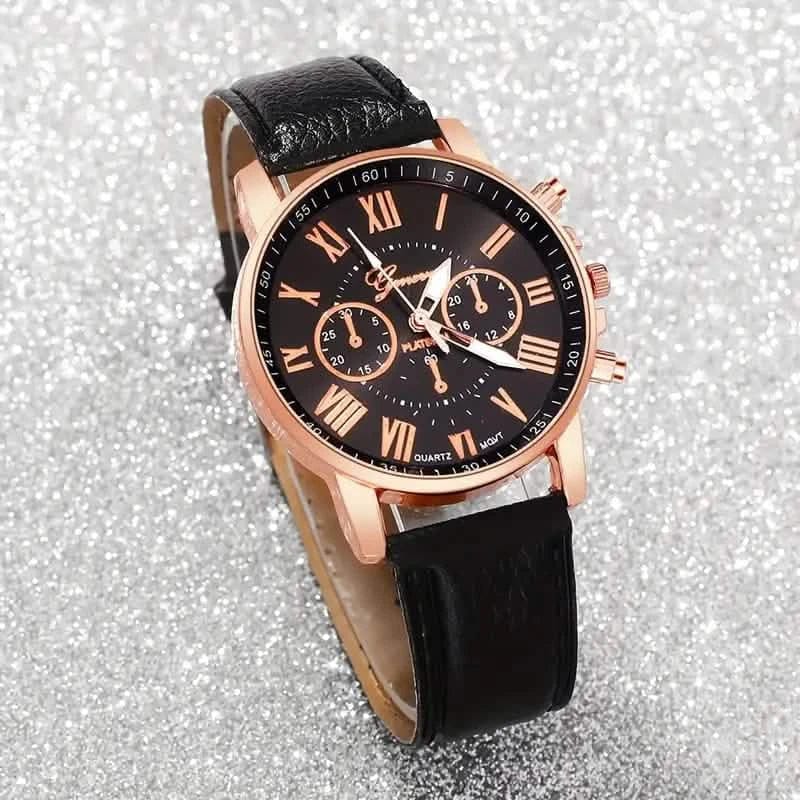 3-Pieces: Roman Quartz Women's Watches - Fashionable Round Dial with Faux Leather Strap - A-1 Thread Vault