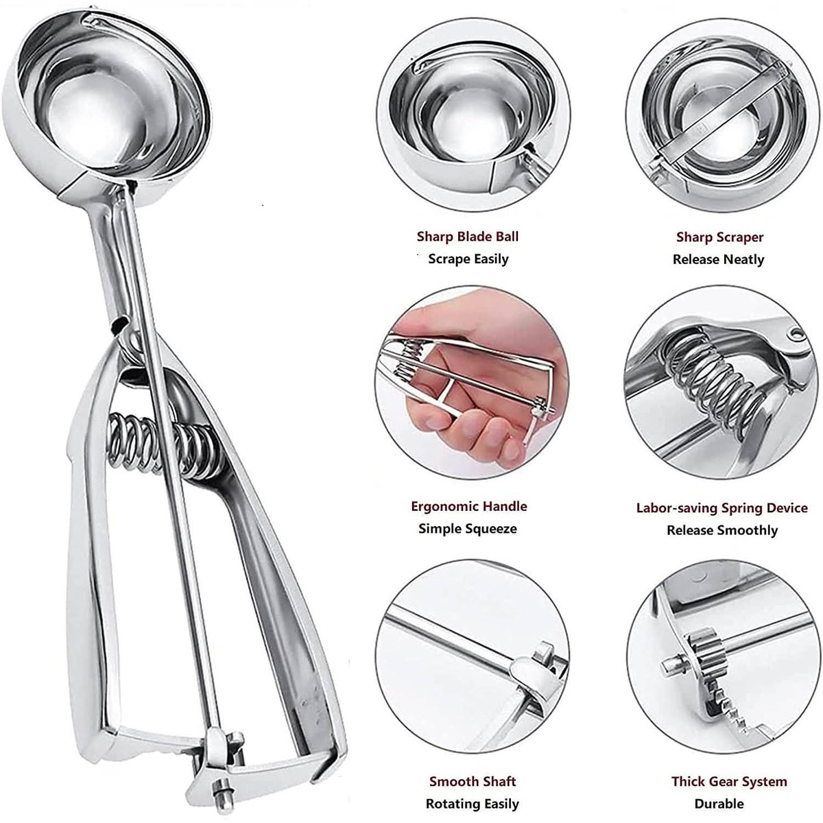 3-Pieces Set: Stainless Steel Cookie Scoops with Trigger Release - A-1 Thread Vault