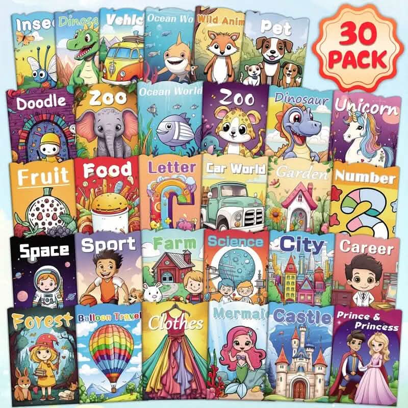 30-Pack: Children's Mini Coloring Book Set - A-1 Thread Vault