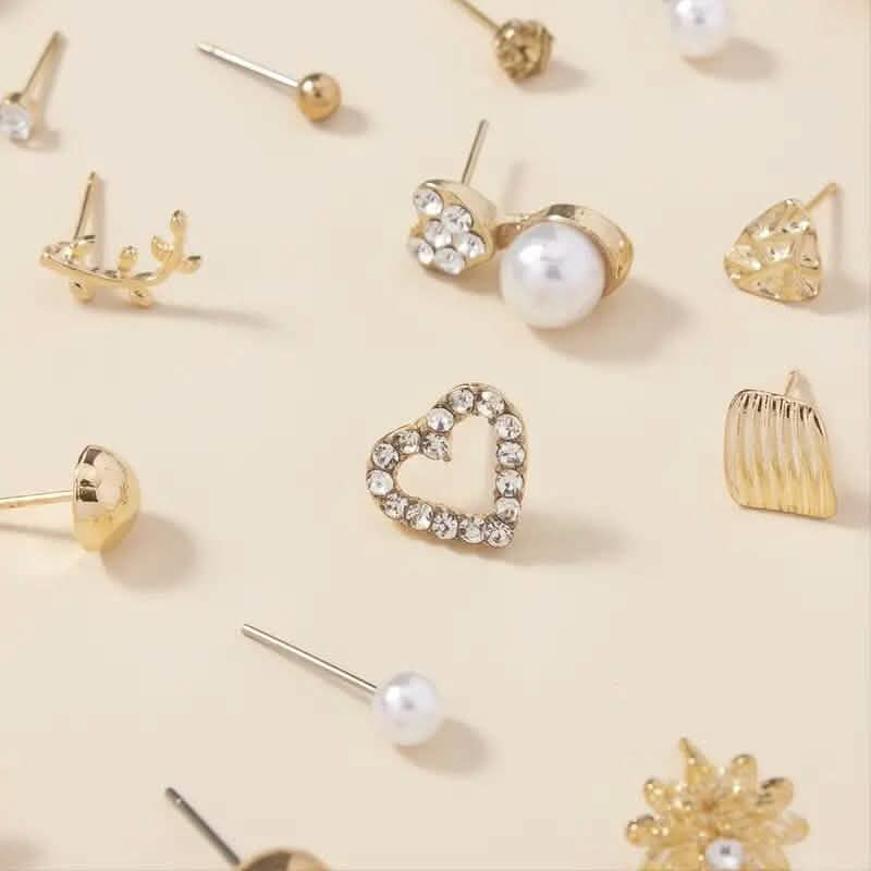 30-Pairs: Alloy Full Rhinestones Love Round Faux Pearl Letter Stud Earrings Set - A-1 Thread Vault