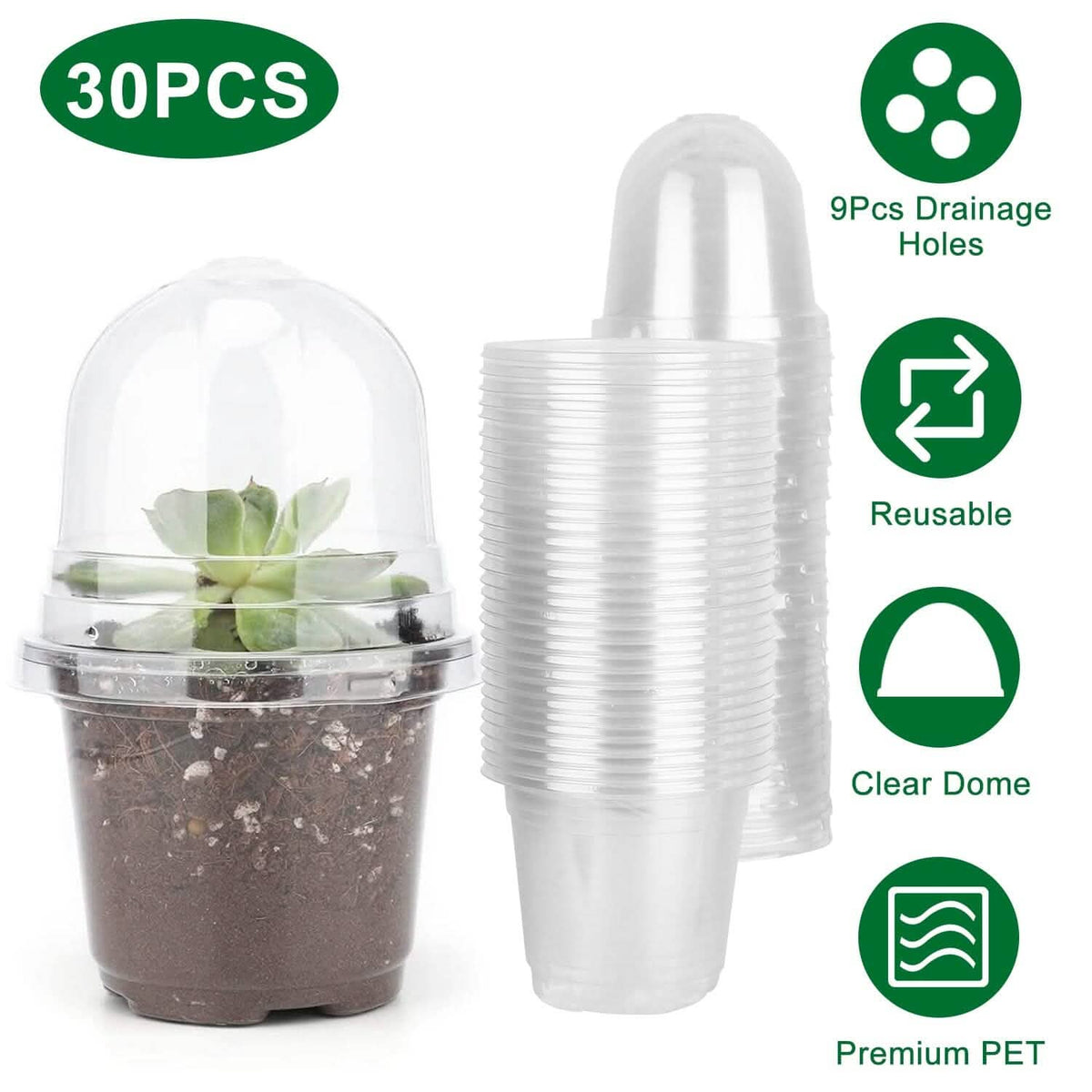 30-Pieces: Plant Nursery Pots PET Flower Seed Starting Pots Container with Dome Drainage Holes - A-1 Thread Vault
