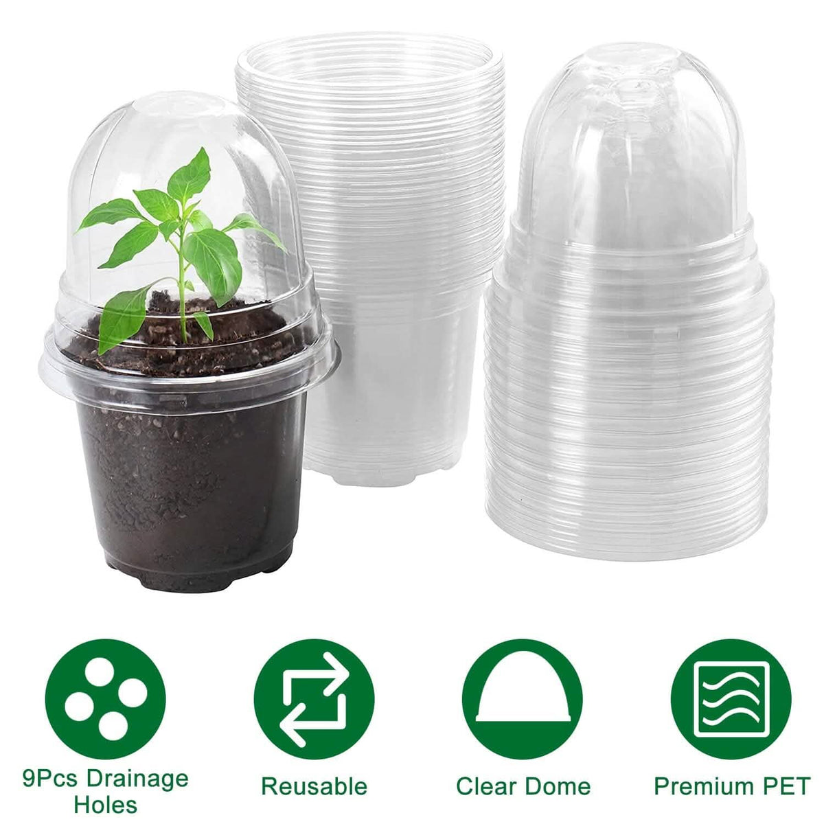 30-Pieces: Plant Nursery Pots PET Flower Seed Starting Pots Container with Dome Drainage Holes - A-1 Thread Vault
