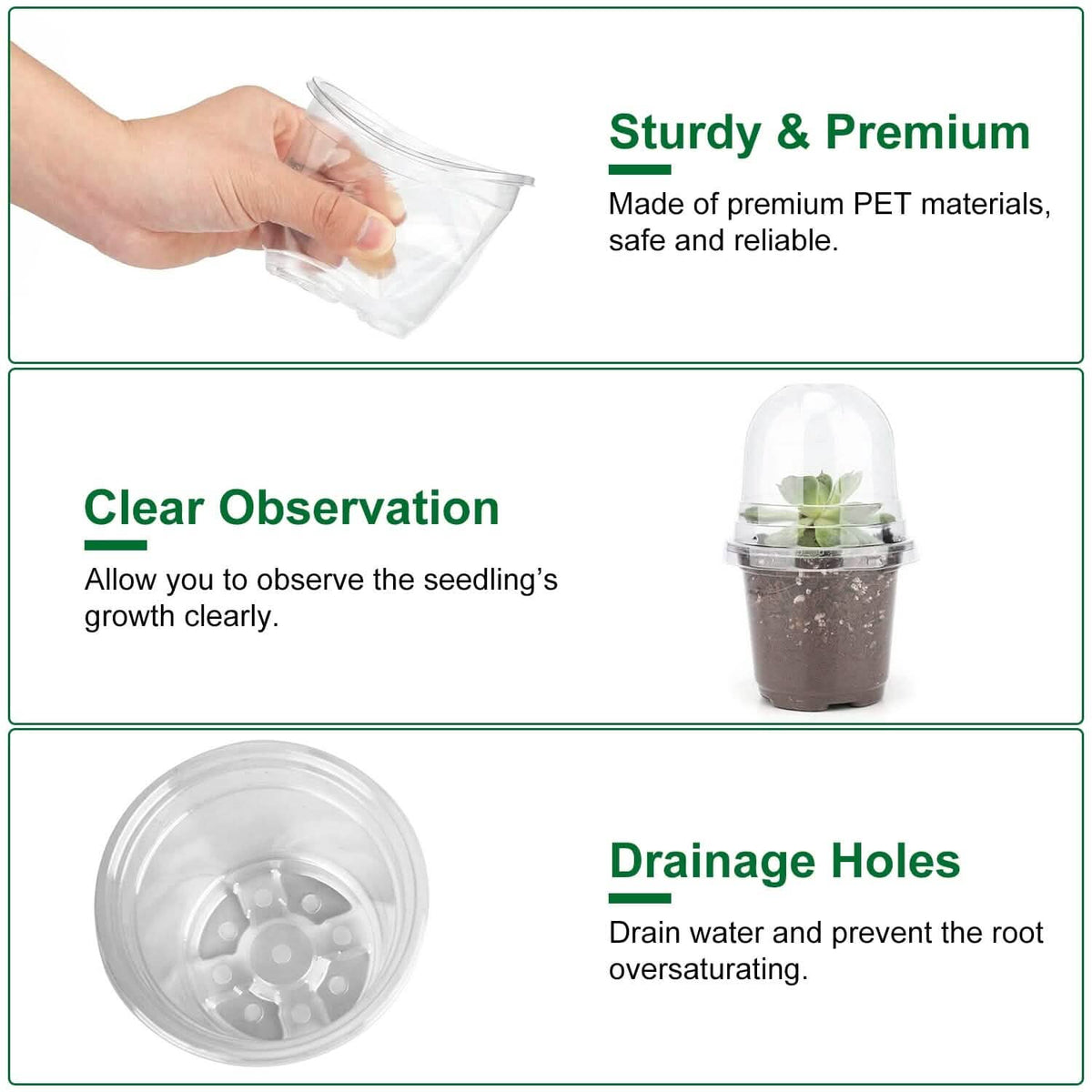 30-Pieces: Plant Nursery Pots PET Flower Seed Starting Pots Container with Dome Drainage Holes - A-1 Thread Vault
