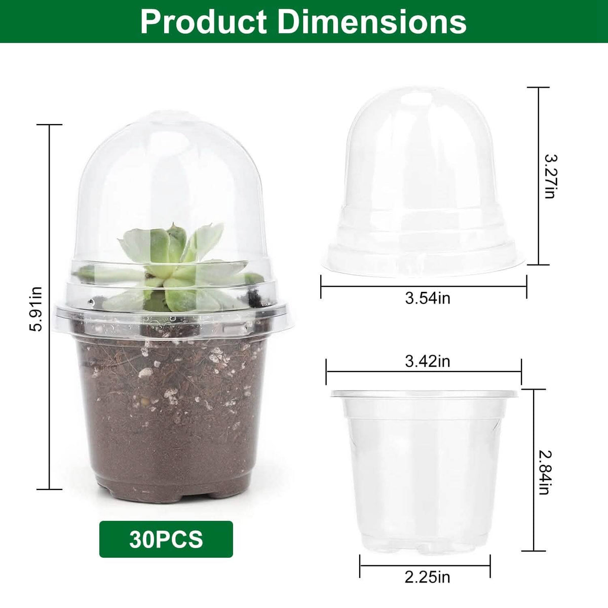 30-Pieces: Plant Nursery Pots PET Flower Seed Starting Pots Container with Dome Drainage Holes - A-1 Thread Vault
