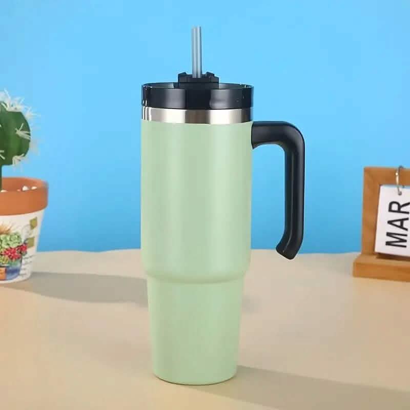 30.5 Oz 304 Stainless Steel Double Vacuum Portable Travel Cup with Handle and Straw - A-1 Thread Vault