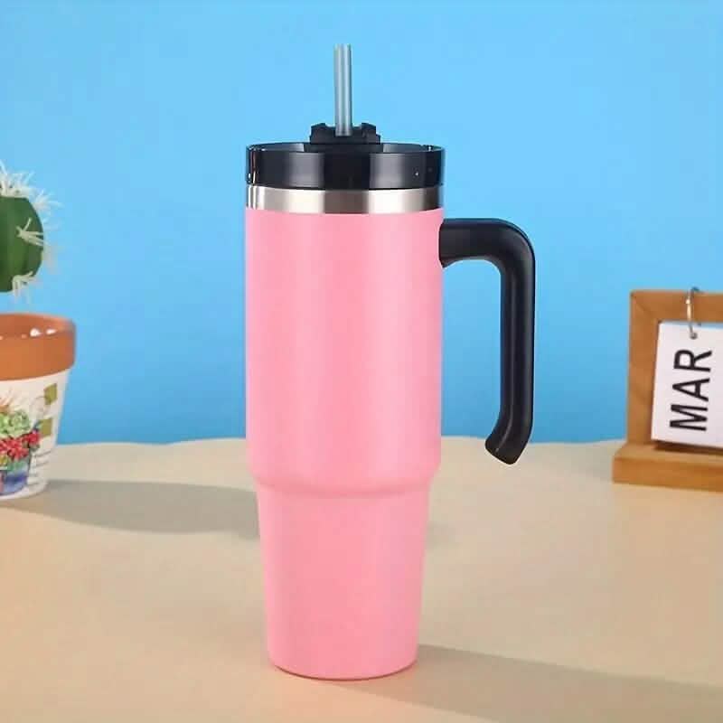 30.5 Oz 304 Stainless Steel Double Vacuum Portable Travel Cup with Handle and Straw - A-1 Thread Vault