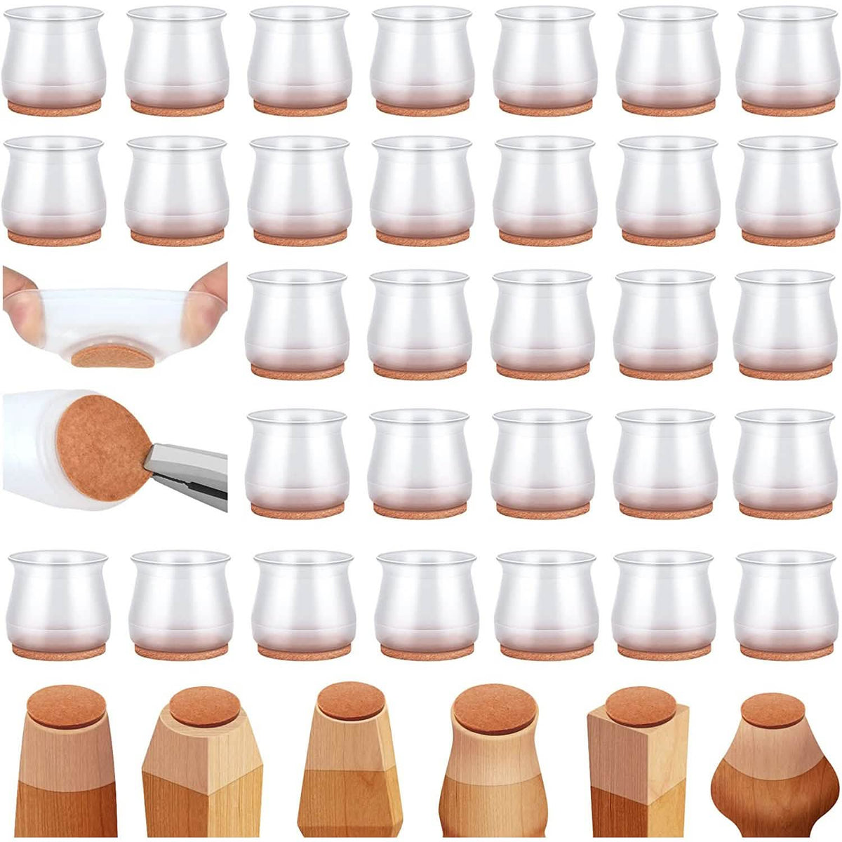 32-Piece: Clear Chair Leg Floor Protectors - A-1 Thread Vault