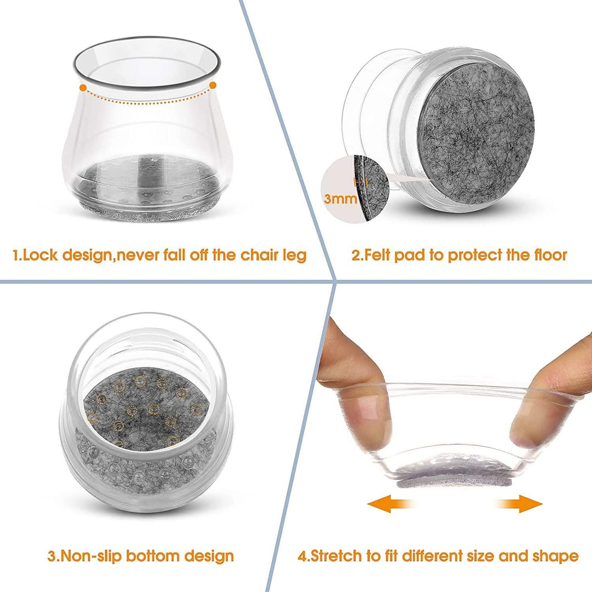 32-Piece: Clear Chair Leg Floor Protectors - A-1 Thread Vault