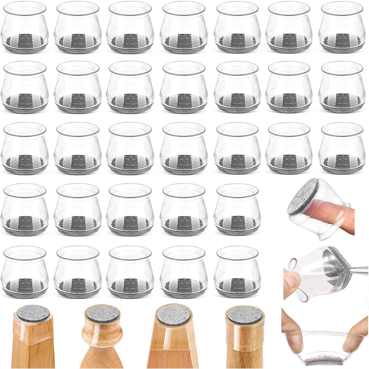 32-Piece: Clear Chair Leg Floor Protectors - A-1 Thread Vault