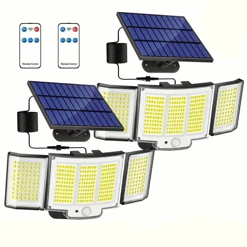 348 LED Motion Sensor Lights With Remote Control, 3 Head Security Lights, Solar Flood Wall Lights With 3 Modes - A-1 Thread Vault